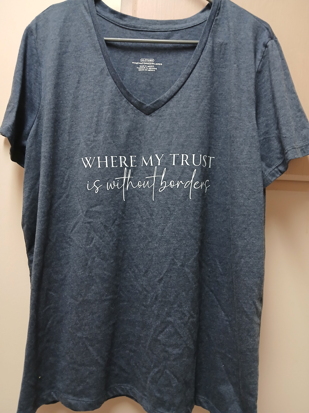 Classic V-Neck Graphic Tee - Navy with White Script